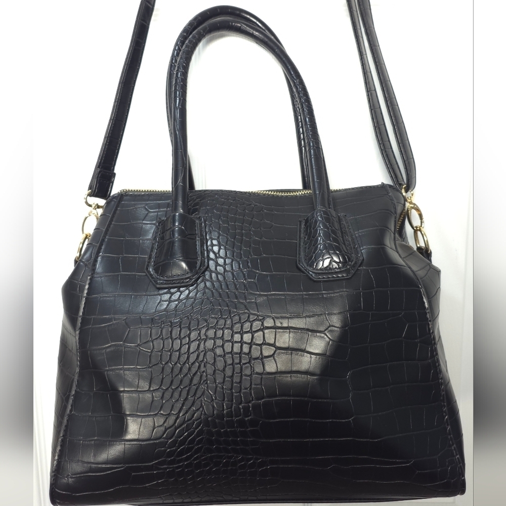 JustFab Croc-Embossed Black Satchel Travel Bag